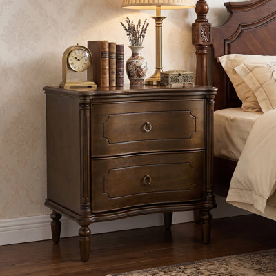 Traditional 26''W 2-Drawer Solid Wood End Table With Curved Drawer Fronts