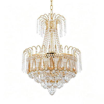 Lustre suspendu en cristal de luxe doré, plafonnier décoratif à 10 niveaux, luminaire à chaîne réglable 8-E12 pour vestibule de salon, ampoules non incluses