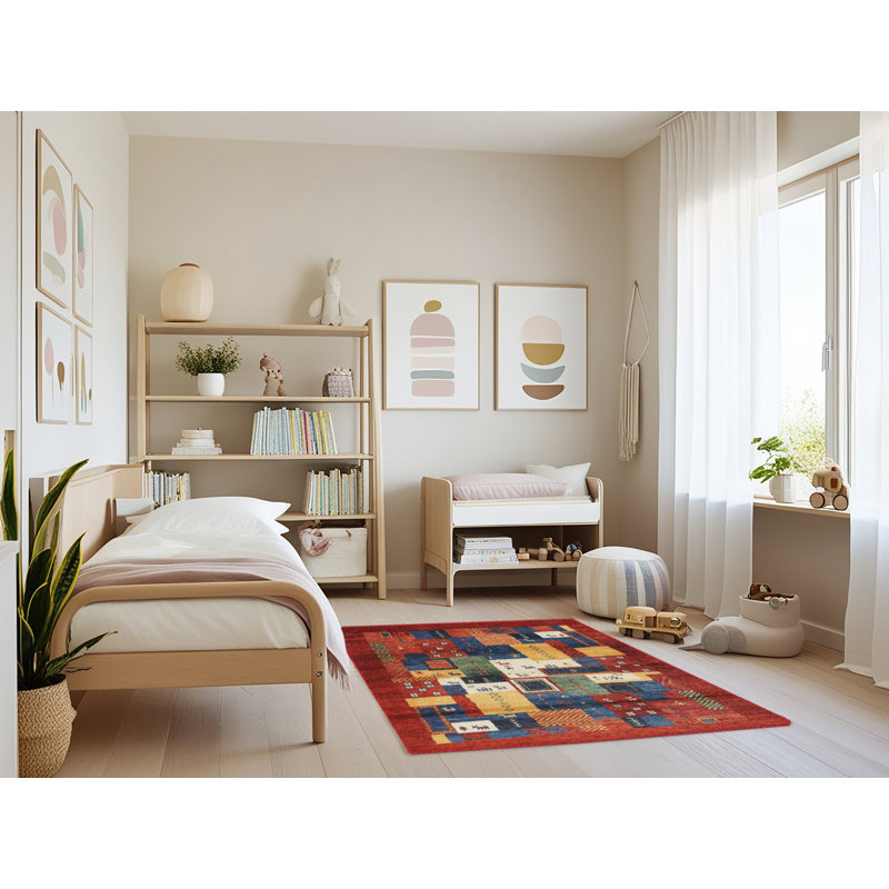 Tapis gris/beige/rouge contemporain, Rectangle 4 pi x 6 pi