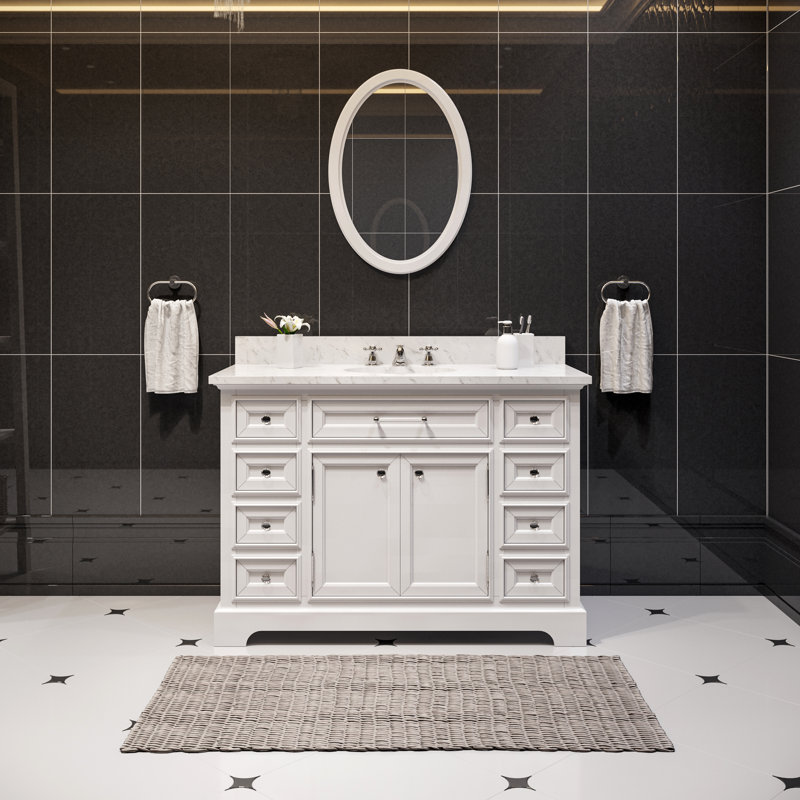 White Marble Top 48'' Single Bathroom Vanity with Ceramic Sink