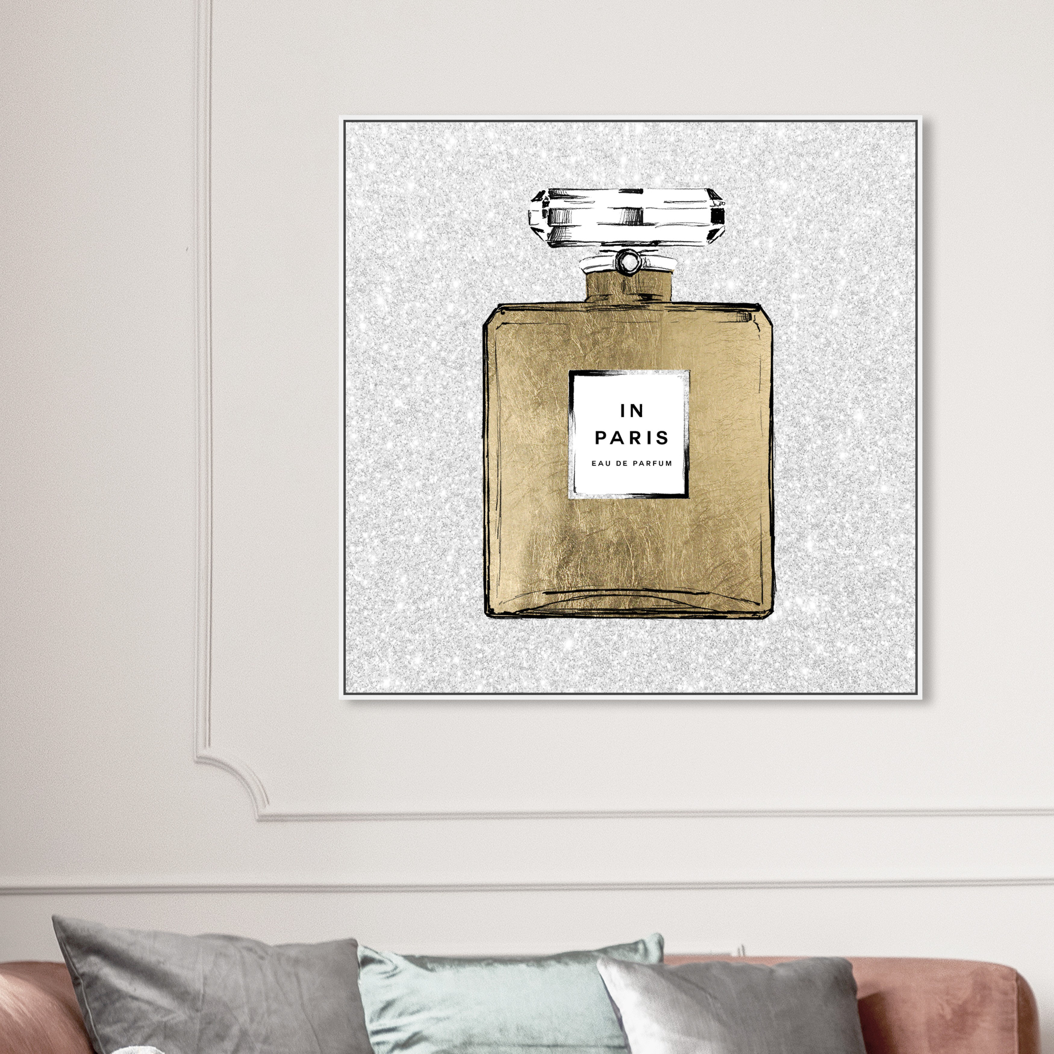 Paris Perfume Gold And White, Luxury Fragrance Glam Gold On Canvas Print