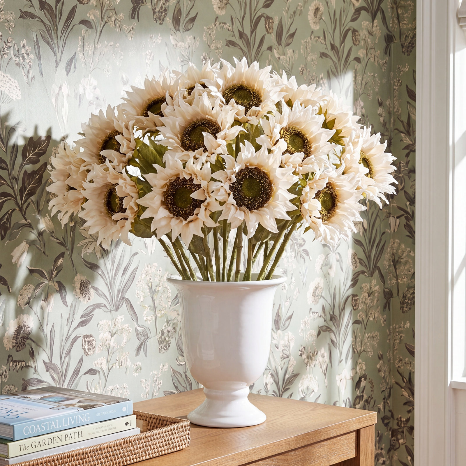 24" Artificial Sunflower Stem, Ivory