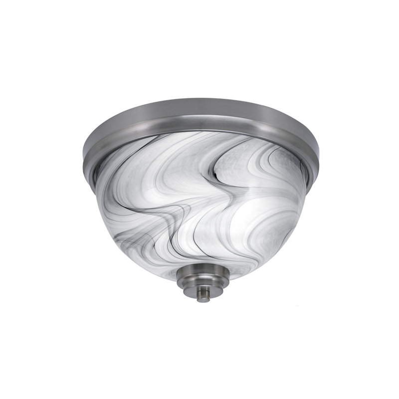 Chaniqua 12" Flush Mount, 2-Bulbs, Shown In Brushed Nickel Finish With Onyx Swirl Glass