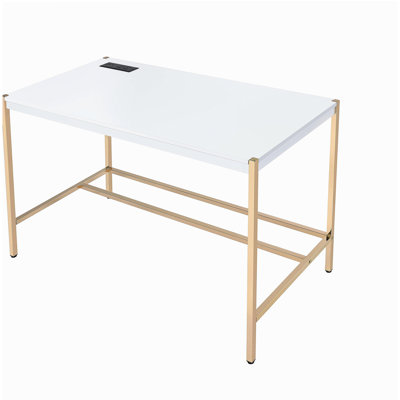 White gold writing desk with USB interface