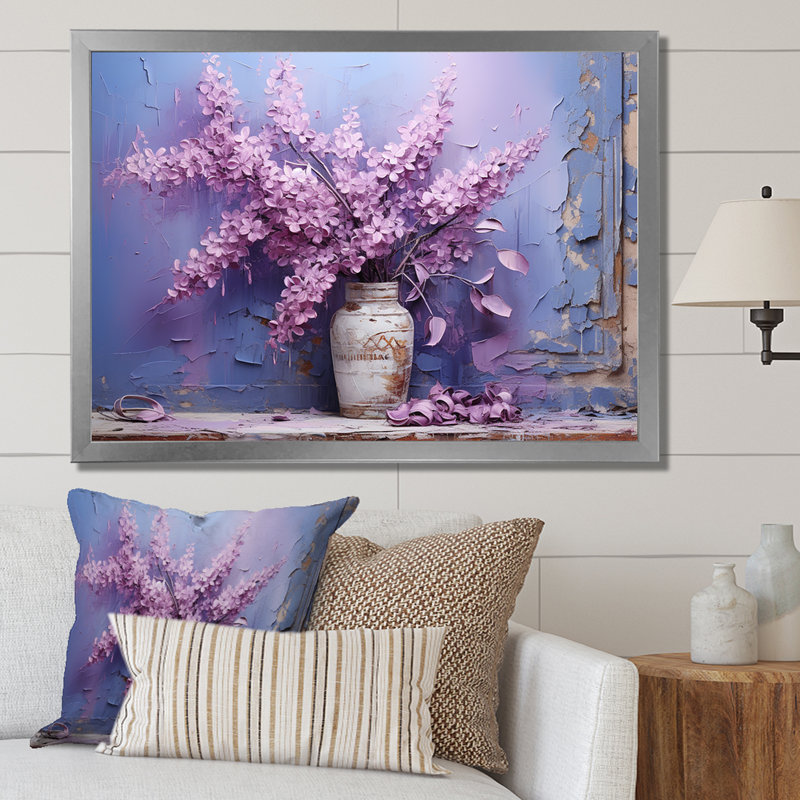 Vase lilas Bouquet Reverie - imprimé, H 24 po x l 32 po x P 1 po, Cadre simple argenté