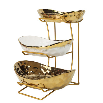 3-Tier Irregular Glazed Ceramic Fruit Bowl Stand