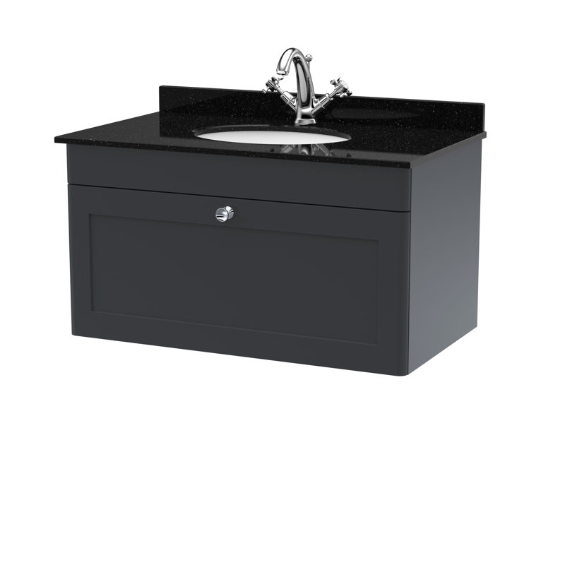 Classique 820mm Single Bathroom Vanity with Drop In Vitreous China Basin, Satin Anthracite, Black