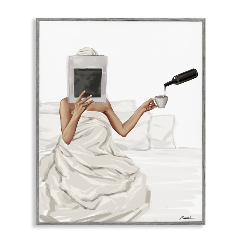 Cozy in Bed with Drink, estampe numérique, design par Ziwei Li, Estampe numérique Farmhouse, H 20 po x l 16 po