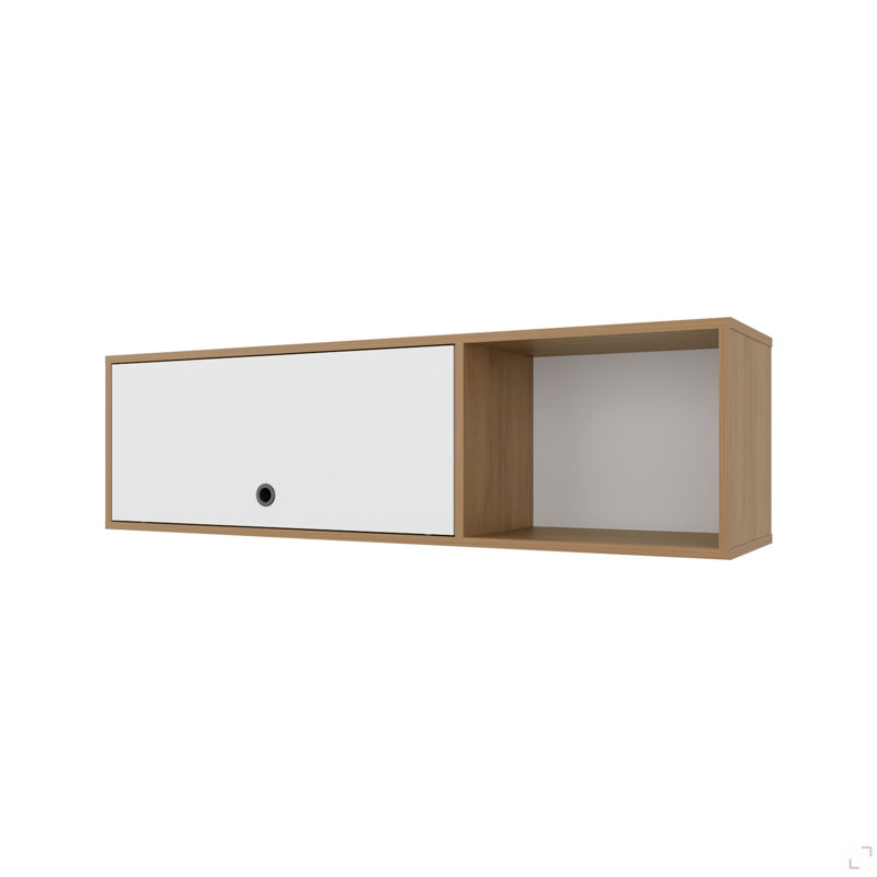 Armoire murale Roslyn avec porte relevable, compartiments ouverts, chêne naturel et blanc Roslyn
