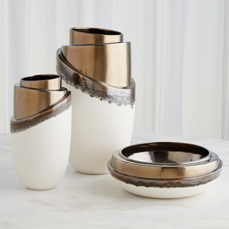 Slant Stack Vase-Reactive Bronze-Sm, 12" H x 6.5" W x 6.5" D
