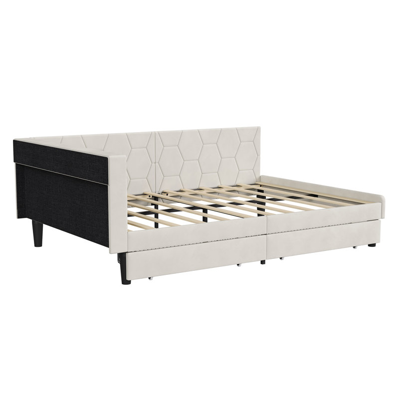 Upholstered Daybed, European Double (140 x 200 cm), Beige