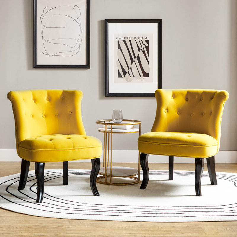 Chaise d'appoint rembourrée à oreilles Grenier, Velours jaune