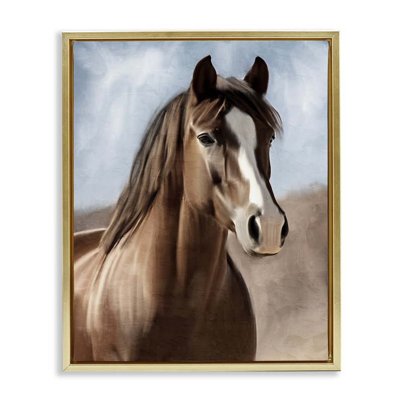 Art mural sur toile encadrée avec cheval, Cadre flottant métallique doré, H 31 po x l 25 po