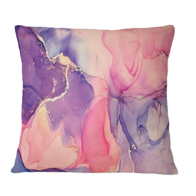 Rose et or fuchia liquide Art VI - Coussin décoratif imprimé moderne, 16 po x 16 po