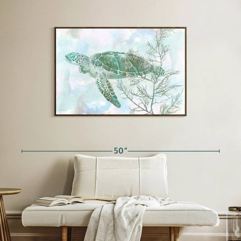 Aquarelle de tortue de mer II, Cadre flottant noyer, 40 po x 27 po