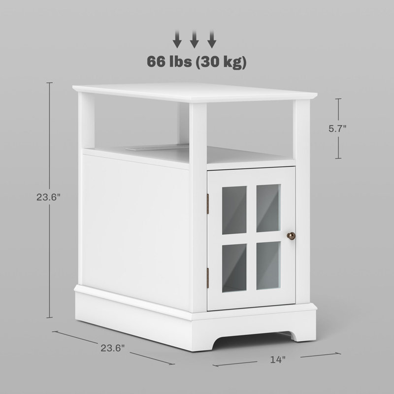Table de bout avec station de charge, table d'appoint étroite avec ports USB et prises USB HOMcom, petite table avec rangement caché et tablette ouverte pour le salon, blanc