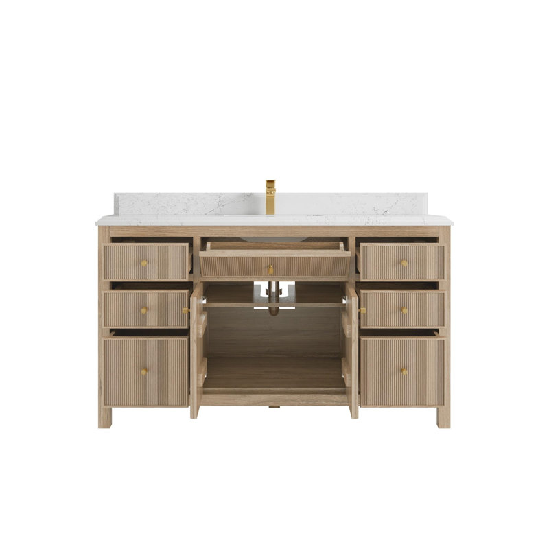 Ensemble de meuble-lavabo simple 60 po avec plateau en quartz Sonoma, Empira blanc