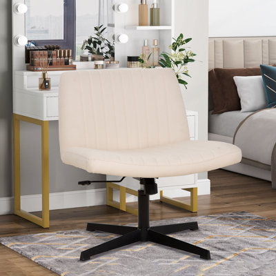 Vanity Chair Adjustable Office Desk Chair Armless Swivel Cross Legged Chair With No Wheels