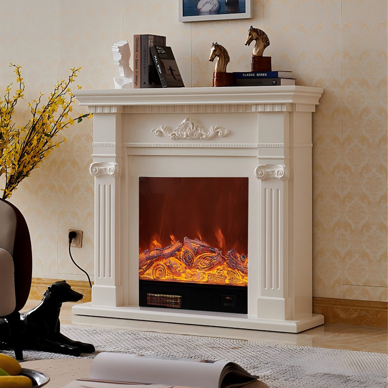 Ivory White Oak Wood Landscape Electric Fireplace, 47.24" H x 59.06" W x 12.6" D