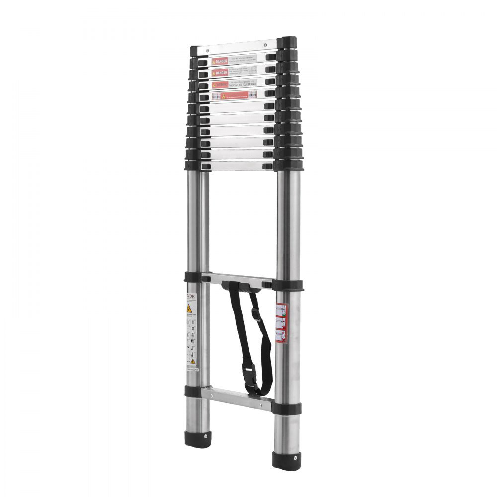 Telescoping Ladder Stainless Steel Extension Step 12.5 ft Portable Ladders