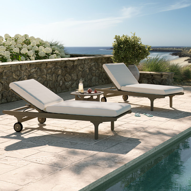 Saratoga Outdoor Patio Teak Wood 3-Piece Chaise Lounge Furniture Set