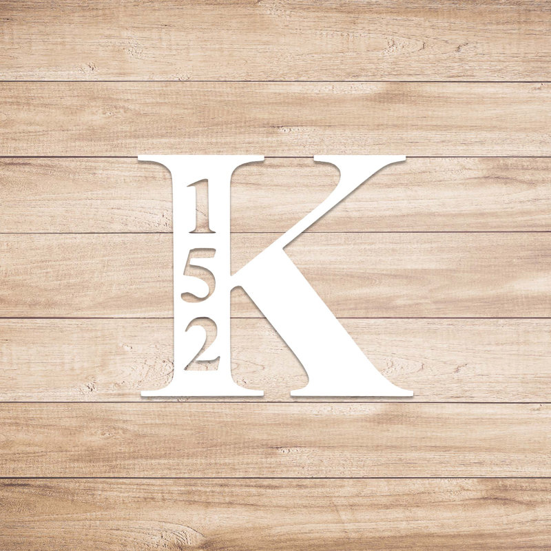 Monogramme d'adresse, plaque murale en métal, H 16 po x l 16 po x P 0,12 po, Blanc, Oui
