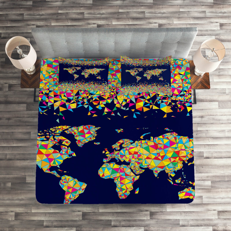 Wanderlust Eclectic Polyester Coverlet, King Bedspread + 2 Shams