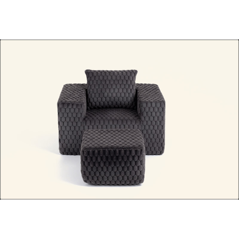 Canapé à compression en velours côtelé avec repose-pieds Lingge-33006, Noir