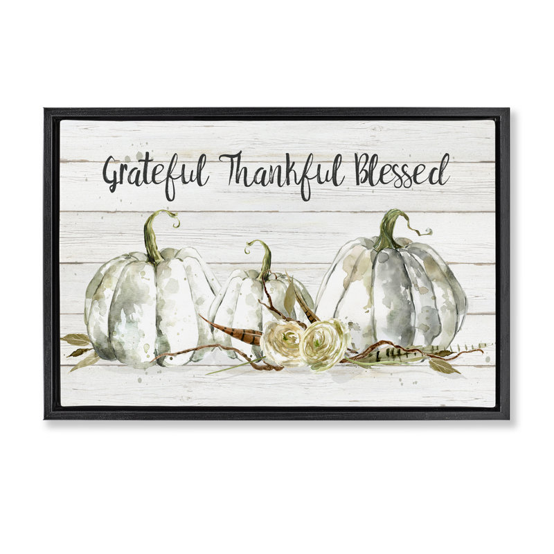 Cadre flottant Grateful Thankful Blessed Pumpkins, design par Carol Robinson, Cadre flottant noir de jais, H 17 po x l 25 po