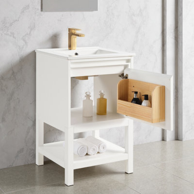 Modern 20 Inch Solid Wood Bathroom Vanity with Adjustable Shelf Natural Ash
