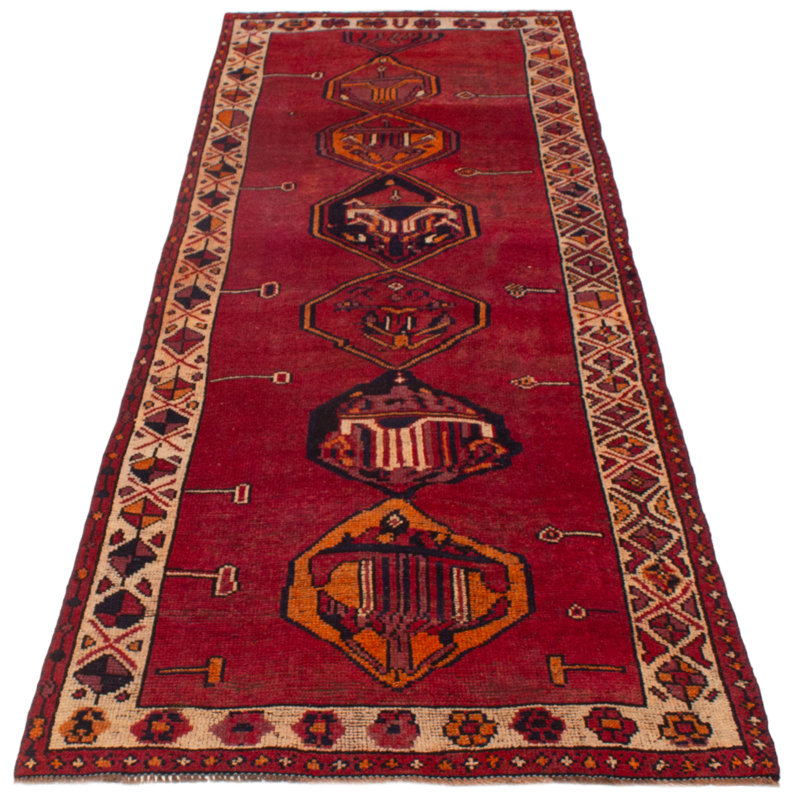 Tapis de couloir unique en laine 4 pi 5 po x 11 pi 10 po rouge Melis
