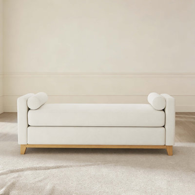 66.34" Beige Sherpa Fleece Upholstered Bench With 2 Bolster Pillows & Solid Wood Legs - Multi-Functional Daybed/Ottoman For Bedroom, Living Room & Entryway