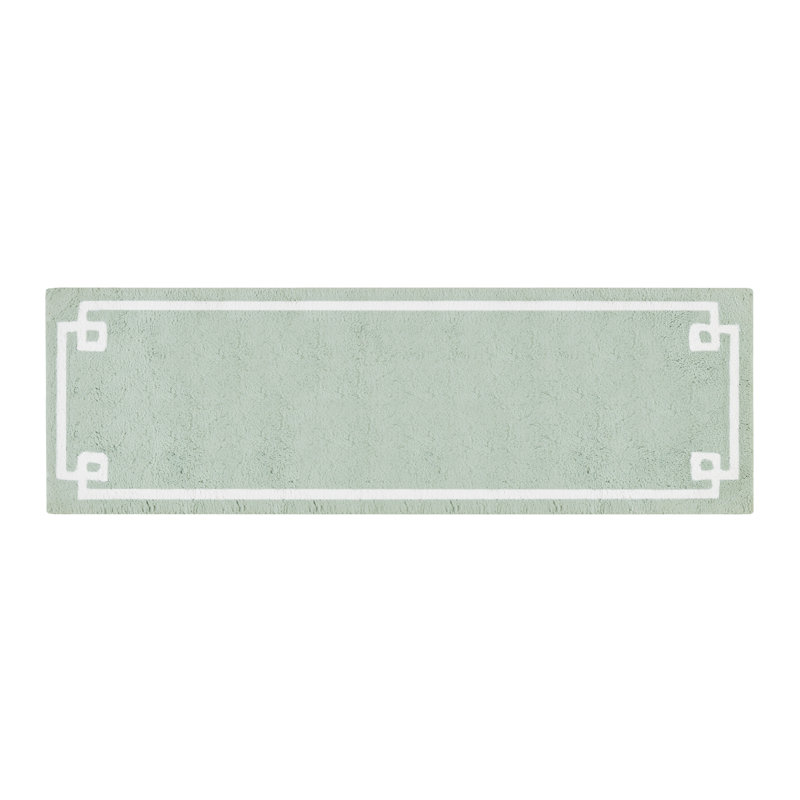 Seafoam Green Cotton Geometric Border Bath Rug 24" x 72"