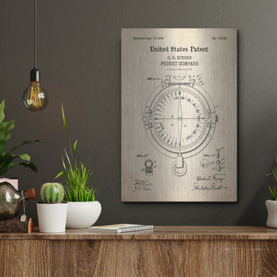 Luxe Metal Art 'Pocket Compass Blueprint Patent Pa " Pocket Compass Blueprint Patent Parchment, " by Patents