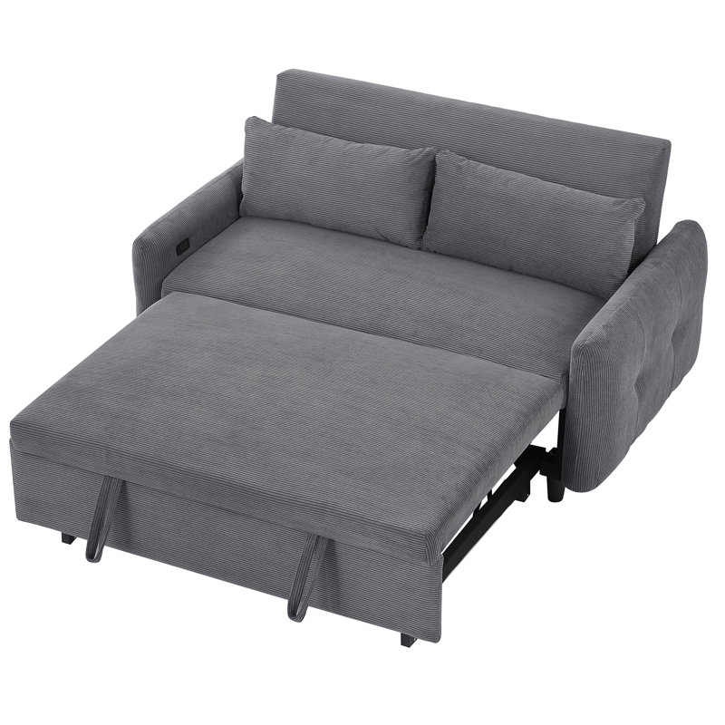 Lit convertible gris foncé avec 3 angles réglables, 56,4 po, dossier à 2 places en port, ports, Gris foncé