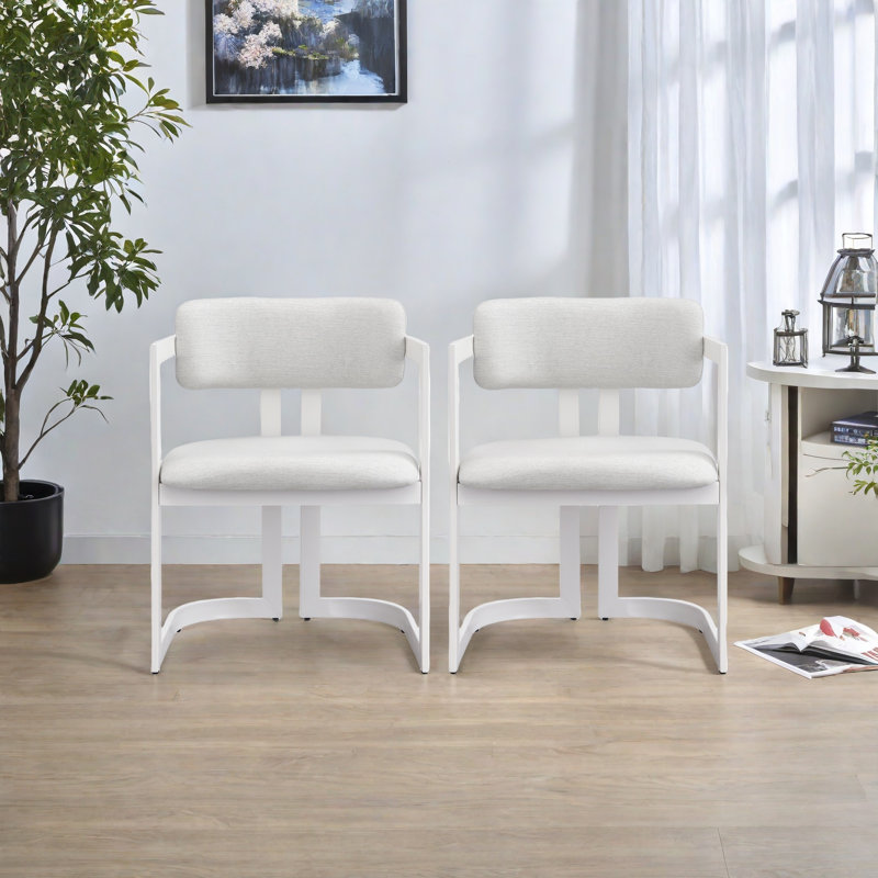 Ensemble de 2 chaises rembourrées en tissu, Blanc