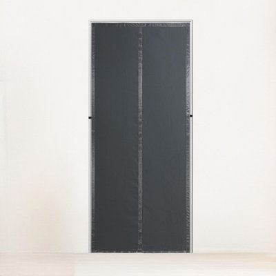 Magnetic Thermal Insulated Door Curtain,Thicker Layered Fabric Doorway Curtains,Dark Grey Fabric Window Insulation Kit,Fit Door Size To 38" X 82"
