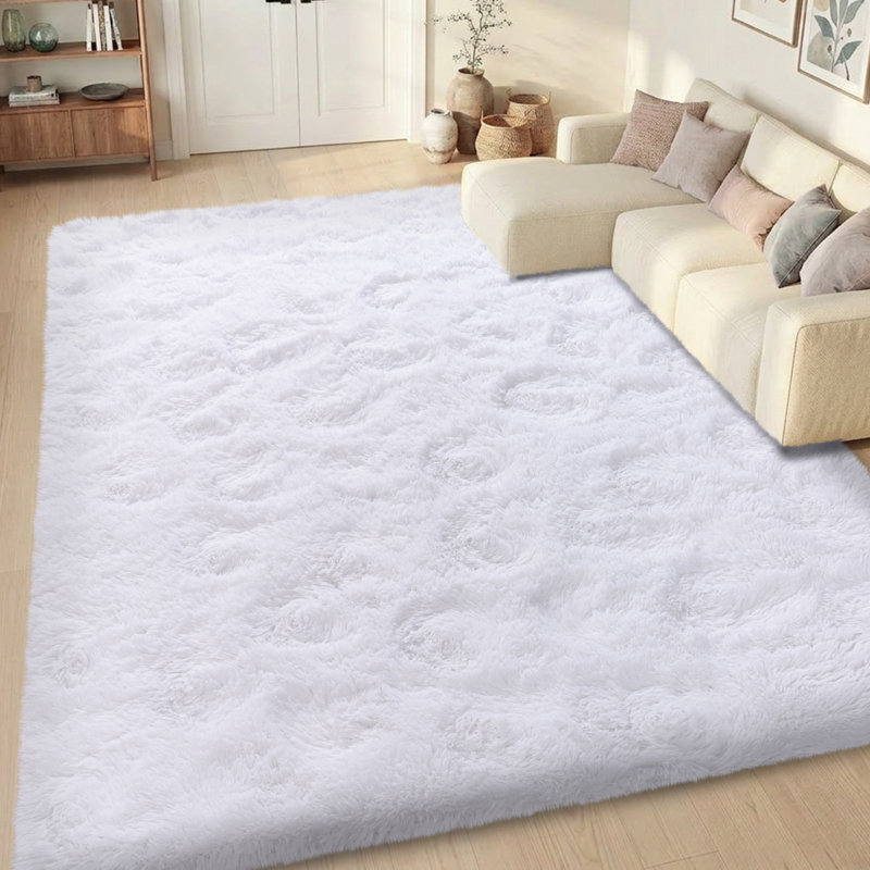 Solid Rug Soft Fluffy White Indoor Area Rug for Living Room Bedroom Nursery Kids Room, Rectangle 8' x 10', White