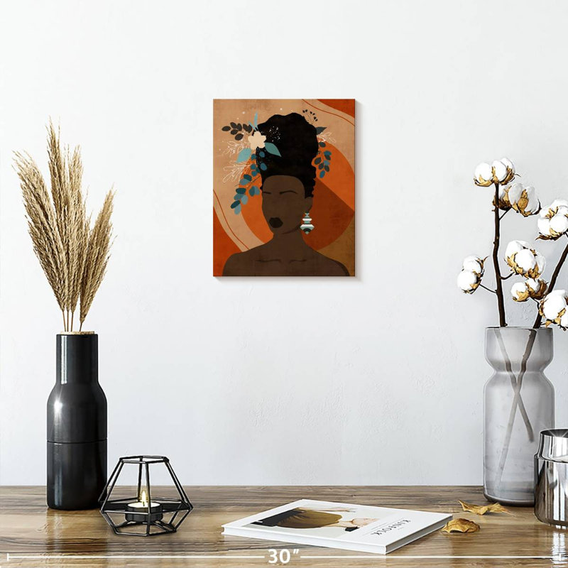 Impression sur toile florale, femme noire, H 10 po x l 8 po x P 1 po