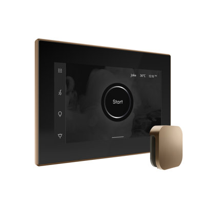 Ensemble de commande de douche à vapeur Bliss Max avec contrôle iSteamX et tête de vapeur linéaire en noir et blanc