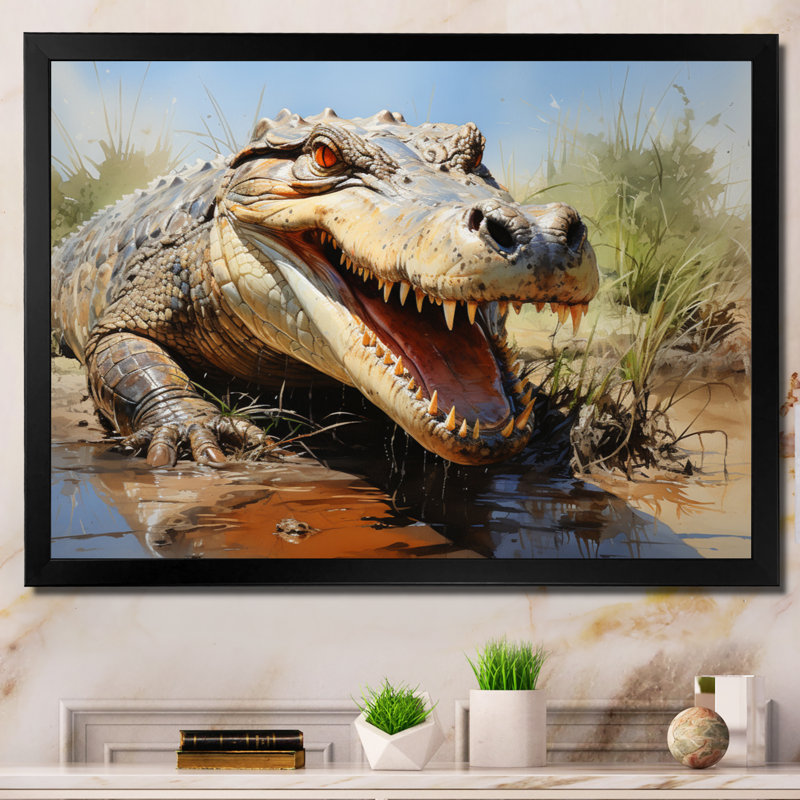 Portrait de crocodile africain, H 12 po x l 20 po x P 1 po, Cadre photo noir