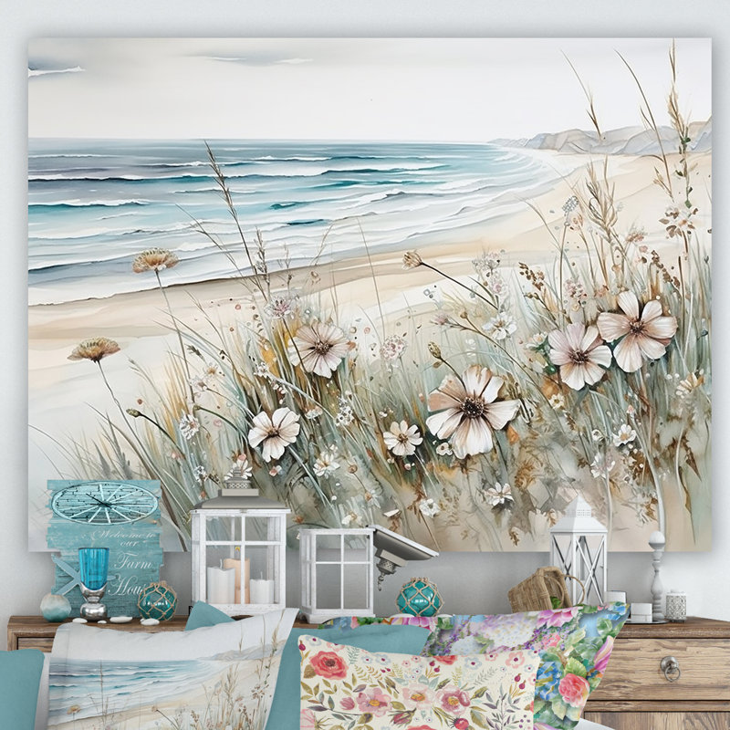 Wildflowers On The Beach I On Canvas Print, 16" H x 32" W x 1" D, Wrapped Canvas