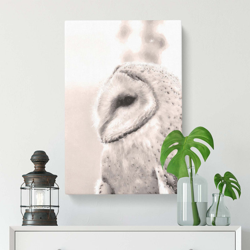 Watchful Barn Owl Bird - Wrapped Canvas, 90 cm H x 60 cm W