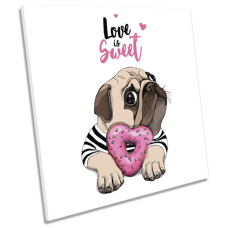 Z5829 Love Sweet Pug Dog Puppy Picture - Wrapped Canvas Print, 60cm H x 60cm W x 2cm D
