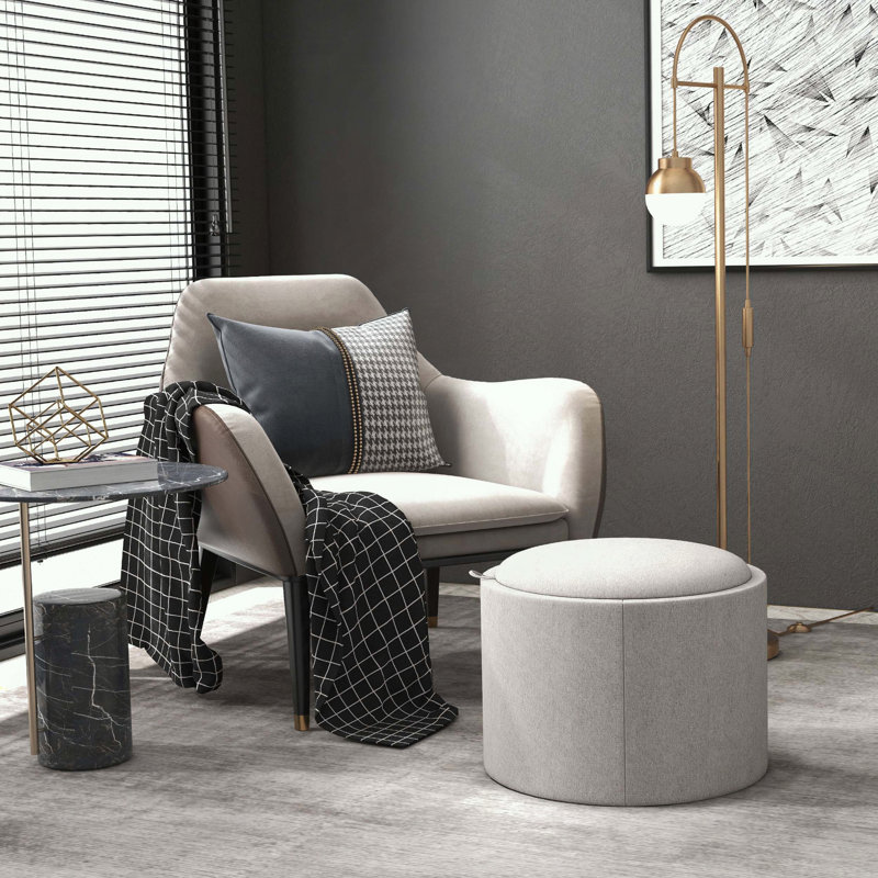 Repose-pieds rond avec rangement et plateau rabattable, Gris clair