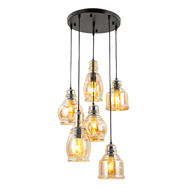Lustre suspendu en verre pour salle à manger, luminaire suspendu 6 lumières Moder