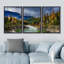"IDÉE4WALL", reproduction d'art sur toile encadrée, automne, chaîne de montagnes, rivière, nature, photographie, réalisme, paysage rustique, coloré, pour le salon, la chambre à coucher, le bureau - 3 pièces sur-73227921-73227919