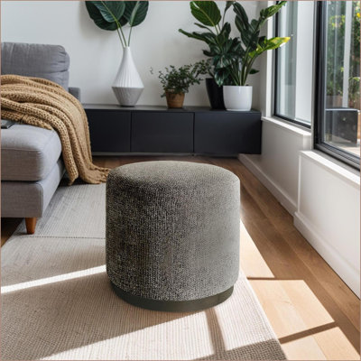 Ottoman, Modern Oval Accent with Plywood Frame &amp; Walnut Brown Red Oak Base, No Assembly | Living Room | Brown | Wood