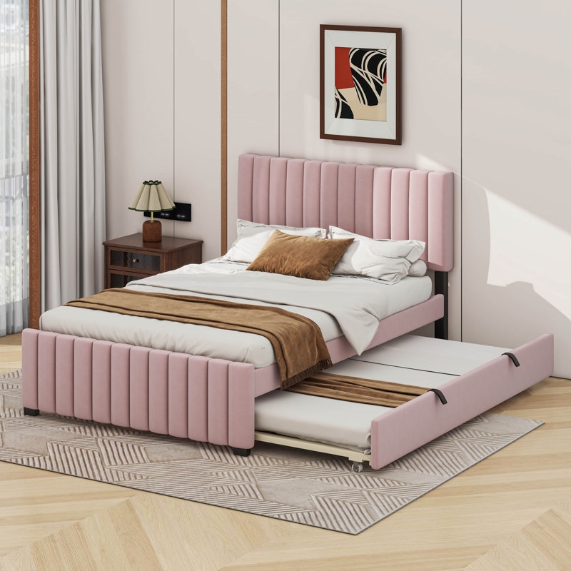 Lit plateforme double avec lit gigogne, Rose