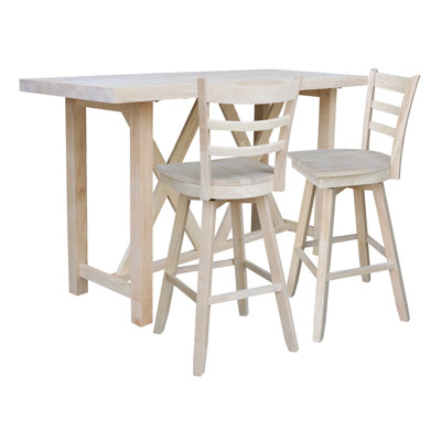 Camargo 2 - Person Bar Height Rubberwood Solid Wood Dining Set